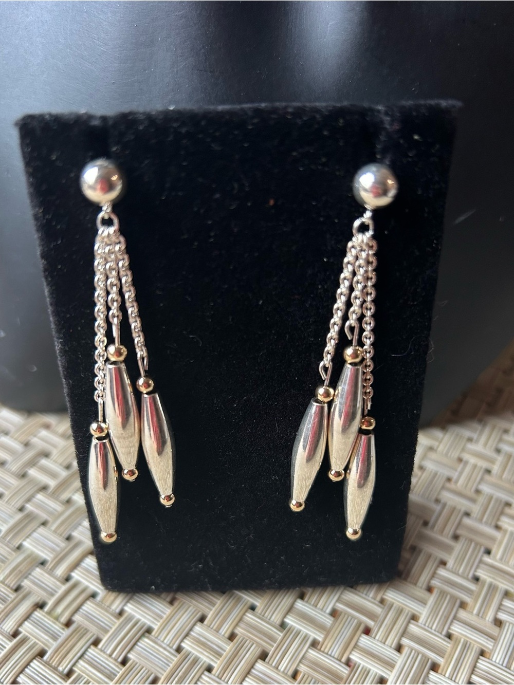 Ross Simons Sterling Silver with 14k Gold Bead Dangle Earrings for Pierced ears